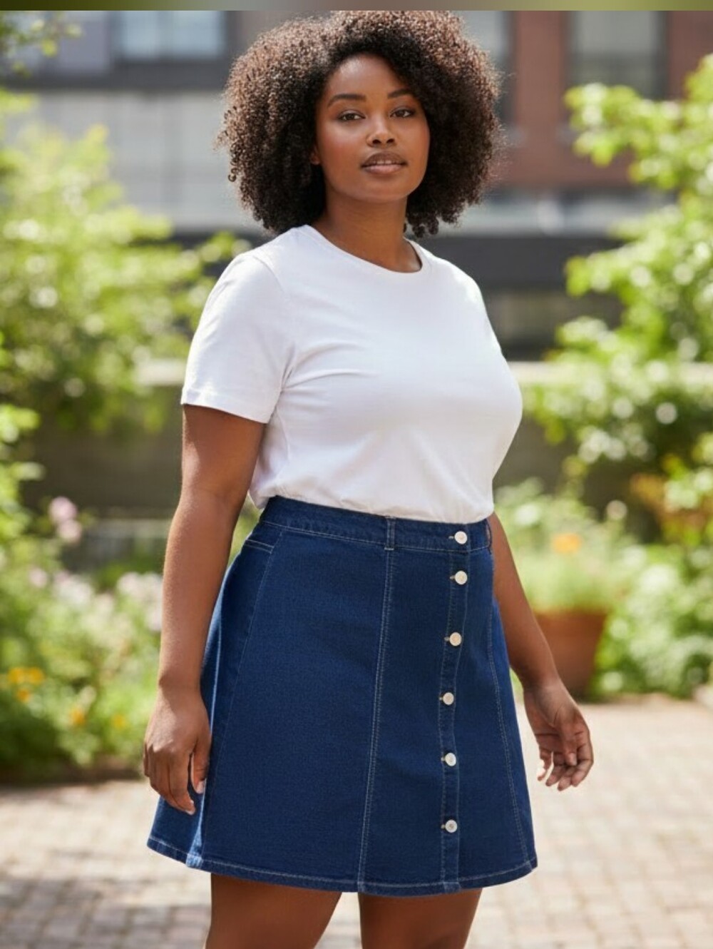 C'Est Denim Button-Front Midi Skirt